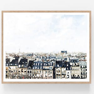 Paris Print Skyline Watercolor Wall Art Printable Neutral French Decor France Painting Vintage Buildings Street 5x7 8x10, 11x14, 16x20 18x24