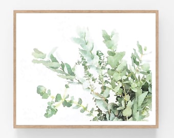 Eucalyptus Leaves Bunch Watercolor Print Digital Download, Botanical Wall Art, Country Farmhouse Spa Decor 5x7, 8x10, 11x14, 16x20, 18x24