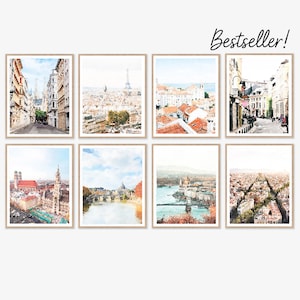 Europe Gallery Wall Set of 8 Printable European Travel Prints, Vienna Paris Lisbon Brussels Rome Budapest Barcelona Bestseller 8x10 11x14
