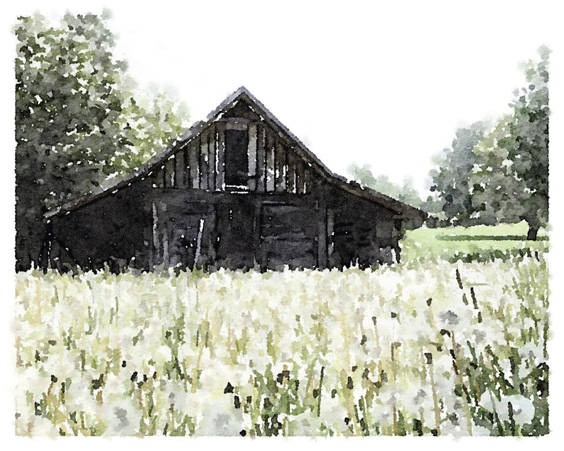 Old Barn Landscape Painting Watercolor Print Digital Printable ...