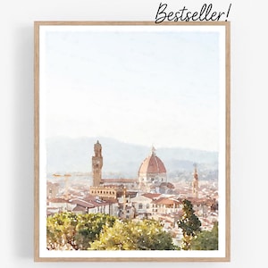 Florence Italy Print Watercolor Wall Art Digital Download, Neutral Cityscape Duomo Cathedral Poster Italian 5x7, 8x10, 11x14, 16x20, 18x24