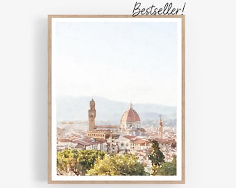 Florence Italy Print Watercolor Wall Art Digital Download, Neutral Cityscape Duomo Cathedral Poster Italian 5x7, 8x10, 11x14, 16x20, 18x24