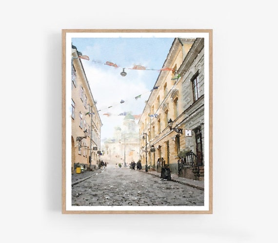 Helsinki Finland Wall Art City Painting Digital Printable Street Watercolor Print Poster Neutral Decor Finish 5x7, 8x10, 11x14, 16x20, 18x24