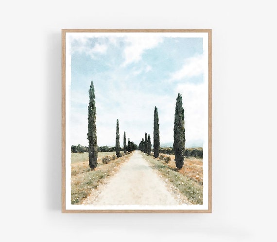 Italy Print Cypress Tree Landscape Painting Wall Art Digital Download, Neutral Photography San Quirico d'Orcia 5x7, 8x10, 11x14, 16x20 18x24
