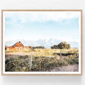Jackson Hole Berglandschaft Kunst Aquarell druckbare Wandkunst Download rustikale moderne Dekor Druck 5 x 7, 8 x 10, 11 x 14, 16 x 20, 18 x 24