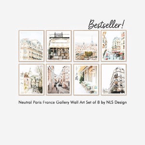 Set of 8 Paris France Gallery Prints, Watercolor Wall Art Digital Download, Neutral French Photography Painting Artwork Decor, 8x10, 11x14