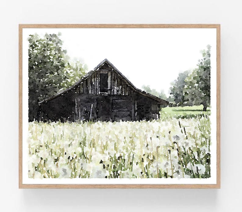 Old Barn Landscape Painting Watercolor Print Digital Printable ...