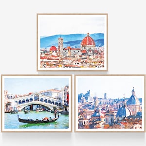 Italy Set of 3 Watercolor Wall Art Prints - Florence Venice Rome, Digital Download, European Cities, Italian Print Decor 5x7, 8x10, 11x14