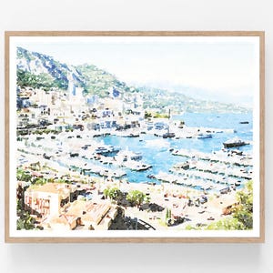 Port Hercules Monaco Watercolor Painting Digital Download Neutral Landscape Poster Print Photography Wall Art 5x7, 8x10, 11x14, 16x20, 18x24