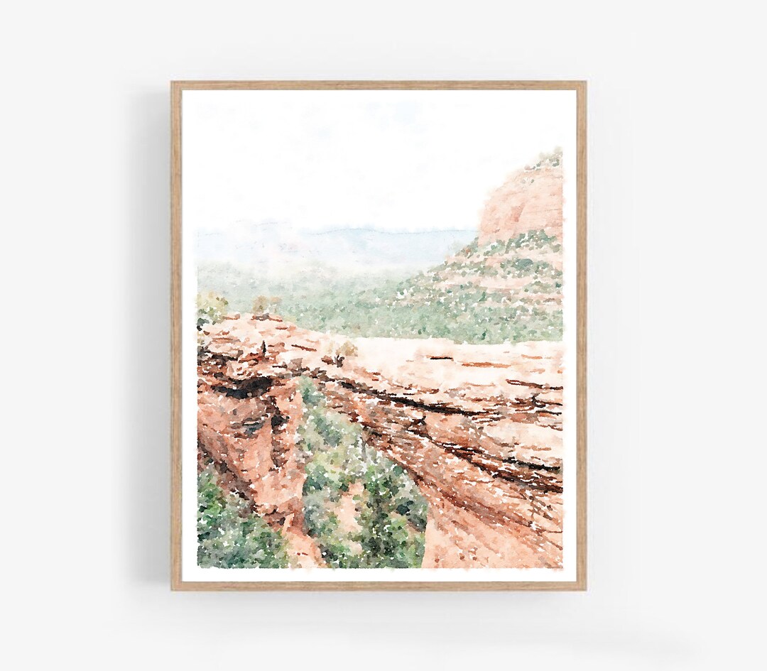Sedona Arizona Wall Art Watercolor Print, Landscape Painting Digital