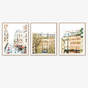 Paris France Buildings Architecture Set of 3 Watercolor Wall Art, Digital Printable, Paris Print, Street, Houses, Apartments, French Decor