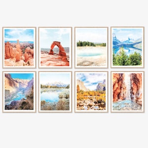 US National Parks Gallery Wall Art Set of 8 Printable Painting Downloads Bryce, Grand Canyon, Yosemite, Yellowstone, Teton, Glacier 5x7 8x10
