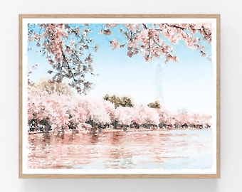 Washington DC Kirschblüten Bäume Frühling Wand Kunst druckbare, Aquarell Herunterladbare Kunst Reise Kunstdruck US 5 x 7, 8 x 10, 11 x 14, 16 x 20, 18 x 24