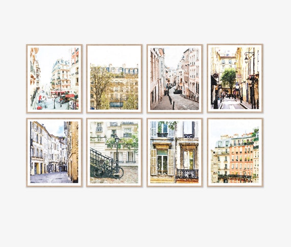 Paris France Provence Avignon Neutral Watercolor Gallery Wall Art Prints Set of 8 Digital Printable Buildings Street French Decor 8x10 11x14