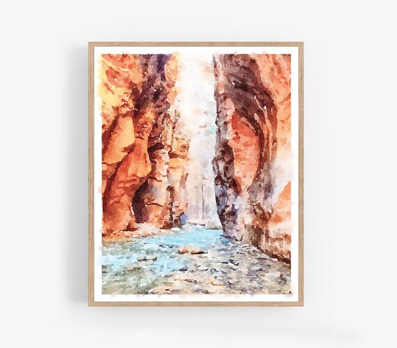 Zion National Park the Narrows Watercolor Painting Digital