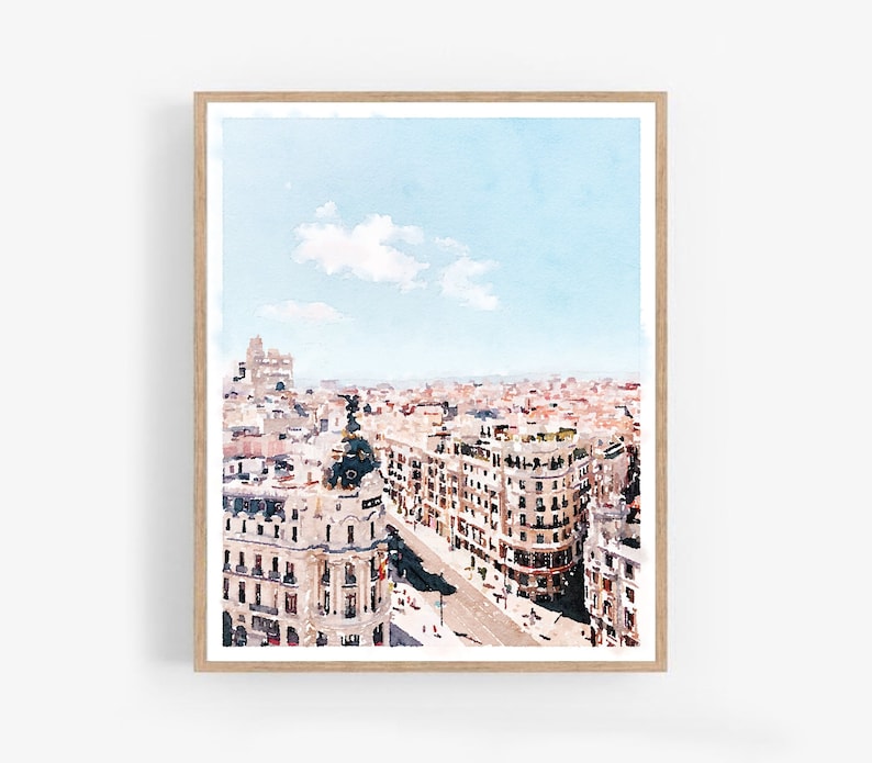 Madrid Painting Spain Wall Art Digital Download, Gran Via Travel Wall Art European Art Europe Decor Cityscape 5x7, 8x10, 11x14, 16x20, 18x24 image 1