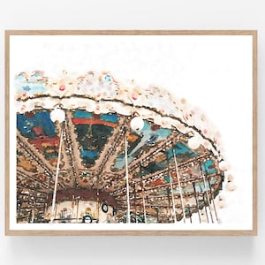 Paris France Carousel Watercolor Print Digital Download, French Decor, Carnival Ride, Game Playroom Wall Art 5x7, 8x10, 11x14, 16x20, 18x24