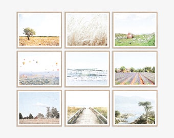 Landscape Watercolor Paintings Set of 9 Wall Art Prints Download, Grass Sea Balloons Ocean Beach Lavender Barn Coast 8x10, 11x14, Bestseller