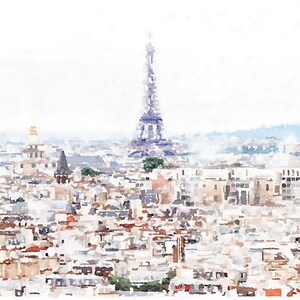 Paris France Neutral Wall Art Watercolor Print Digital Download, Cityscape Travel Painting Snow French Decor 5x7, 8x10, 11x14, 16x20 18x24 image 4
