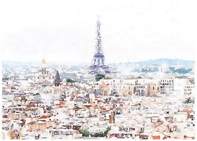 Paris France Neutral Wall Art Watercolor Print Digital Download, Cityscape Travel Painting Snow French Decor 5x7, 8x10, 11x14, 16x20 18x24 image 4