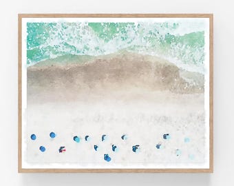 Abstract Beach Painting Umbrellas Digital Download Printable, Coastal Print, Shoreline Landscape Living Room Art 5x7 8x10 11x14 16x20 18x24