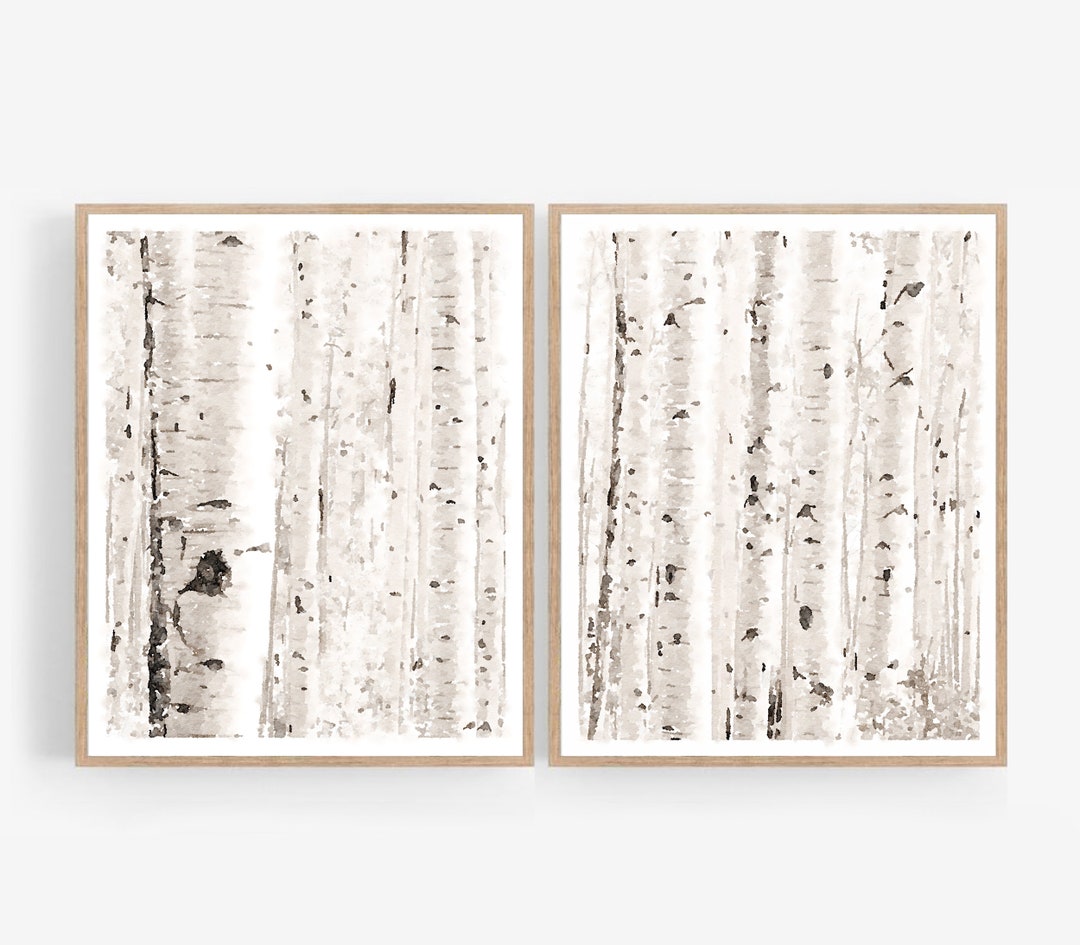 Birch Tree Gallery Wall Set of 2 Watercolor Painting Digital Printable ...