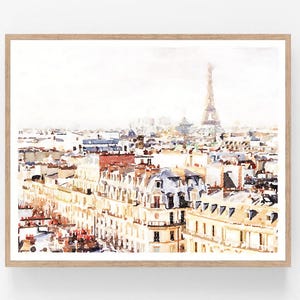 Paris Frankreich Stadtbild Aquarell Wandkunst, Eiffelturm, Gebäude 5x7, 8x10, 11x14, 16x20, 18x24, Digitaler Download