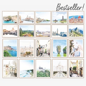 Wereldoriëntatiepunten aquarel print set van 20 educatieve kunst voor klas kinderkamer studie instant digitale download kaart esthetische decor 8 x 10