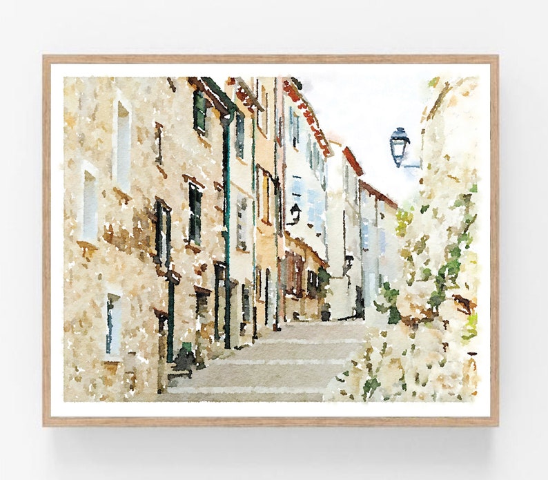 Antibes Côte d'Azur France Street Watercolor Wall Art Digital Printable, French Decor, Old Buildings Print 5x7, 8x10, 11x14, 16x20, 18x24 image 1