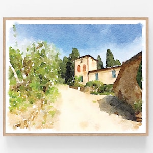 Tuscany Italy Winery Vineyard Villa Watercolor Wall Art Digital Download, Landscape Print Photography Decor 5x7, 8x10, 11x14, 16x20, 18x24