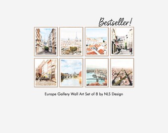 Watercolor Europe Art Prints Gallery Wall Collage Set of 8 Printable Downloads, European Travel Paintings Wall Art, Eclectic Set 8x10, 11x14