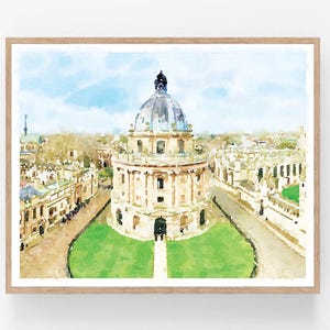 Radcliffe Camera Library Oxford Engeland aquarel schilderij digitale download afdrukbare muurkunst, reizen print 5 x 7, 8 x 10, 11 x 14, 16 x 20, 18 x 24
