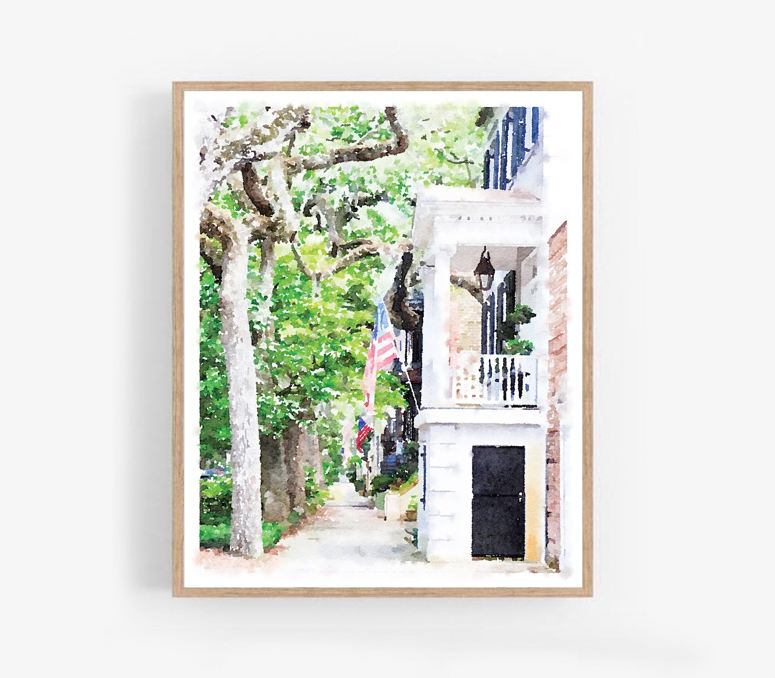 Savannah Georgia Printable Wall Art Download, Watercolor Travel Art Print, Southern Old World Charm Painting 5x7, 8x10, 11x14, 16x20 18x24