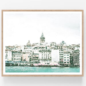 Istanbul Turkey Watercolor Wall Art Digital Printable, Neutral Decor, City Print, Cityscape Painting Poster 5x7, 8x10, 11x14, 16x20, 18x24