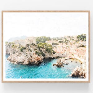 Dubrovnik Croatia King&#39;s Landing Watercolor Wall Art Digital Printable, Landscape Print, Seascape Photography 5x7, 8x10, 11x14, 16x20, 18x24