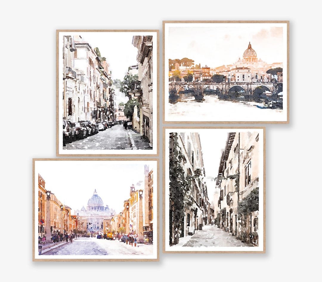 Rome Italy Print Set of 4, Digital Printable, Neutral Cityscape Street ...