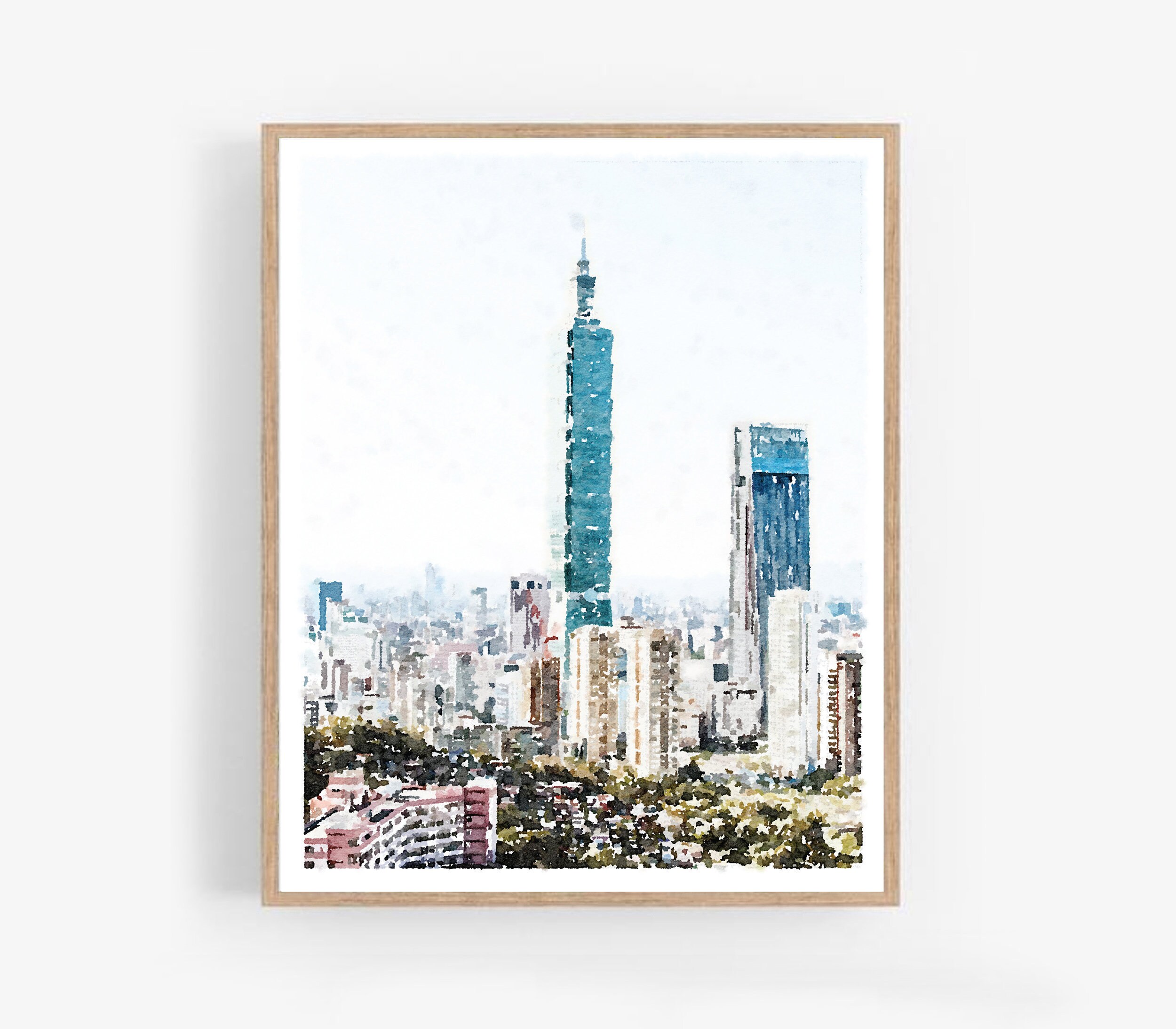 Taipei 101 Taiwan wolkenkrabber stad aquarel print digitale download, stadsgezicht poster gebouw muur kunst decor 5 x 7, 8 x 10, 11 x 14, 16 x 20, 18 x 24