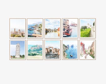 Best of Italy Travel Wall Art Set of 10 Digital Download Watercolor Cityscape Prints of Rome, Florence, Venice European Home Decor 5x7, 8x10