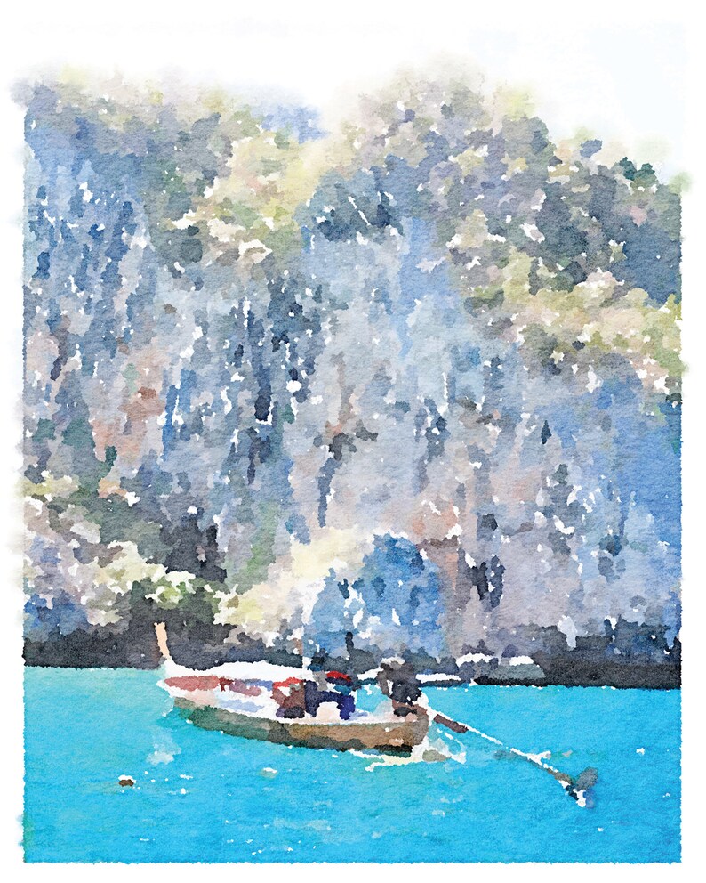 16x20 Tropical Decor Ocean Wall Art Coast Beach Art 5x7 11x14 Fishing Boat Phuket Thailand Digital Download Watercolor Print 8x10 18x24 Digital Prints Art Collectibles Vadel Com