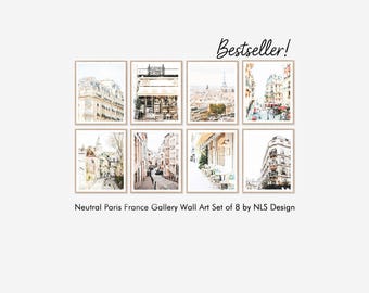 Paris Print Set of 8 Watercolor Gallery Wall Art Digital Download, Neutral French Decor, France Buildings Street, Bestseller, 8x10, 11x14