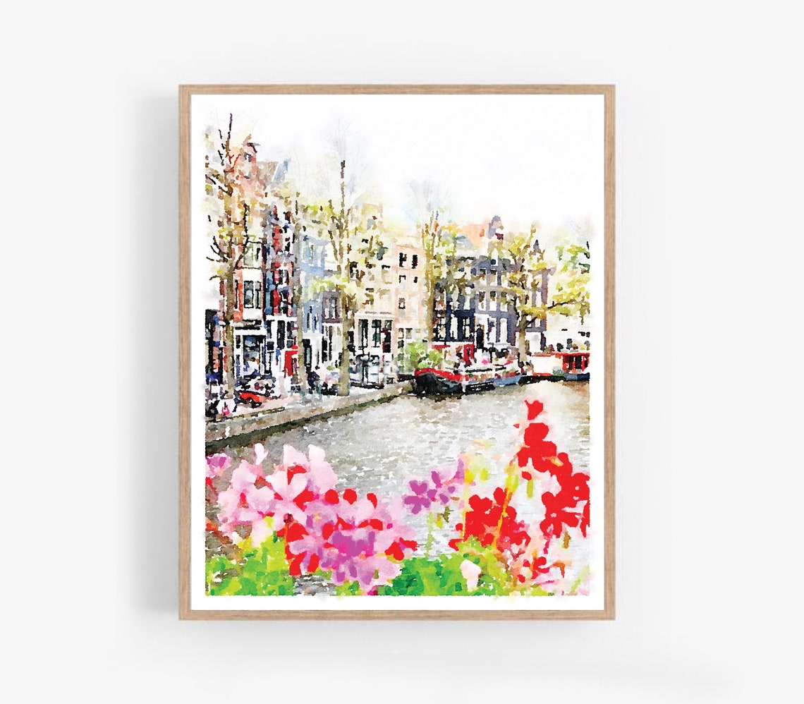 Amsterdam Canal House Print Watercolor Travel Painting Digital ...