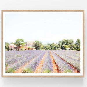 France Print, Provence Lavender Fields Watercolor Wall Art Printable, Farmhouse Decor, Country Rustic, Countryside Landscape 16x20, 18x24