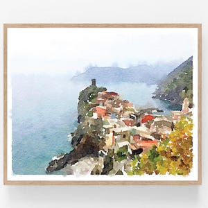 Cinque Terre Wall Art Print Decor, Vernazza Italy Watercolor Italy Landscape Italian Sea Italy beach Sea Coast 5x7 8x10 11x14 16x20 18x24