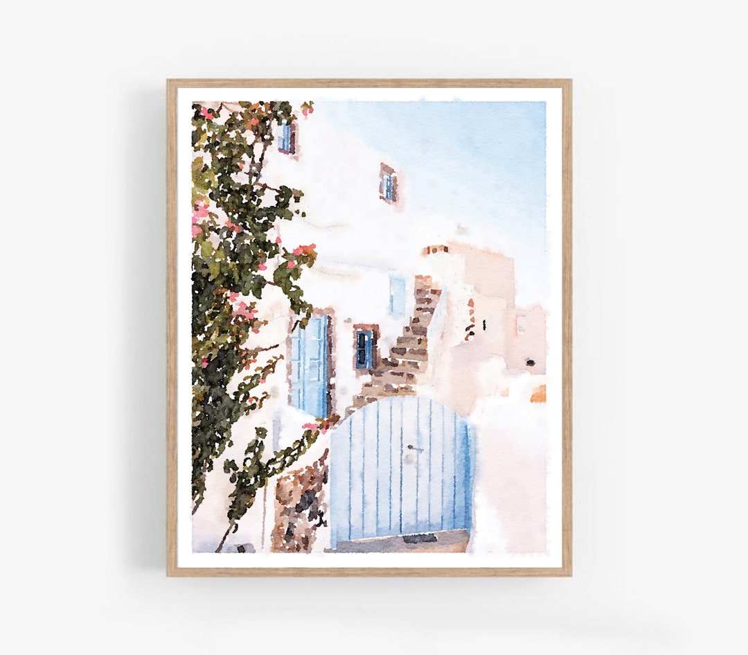 Greece Santorini House Building Watercolor Printable Wall Art - Etsy