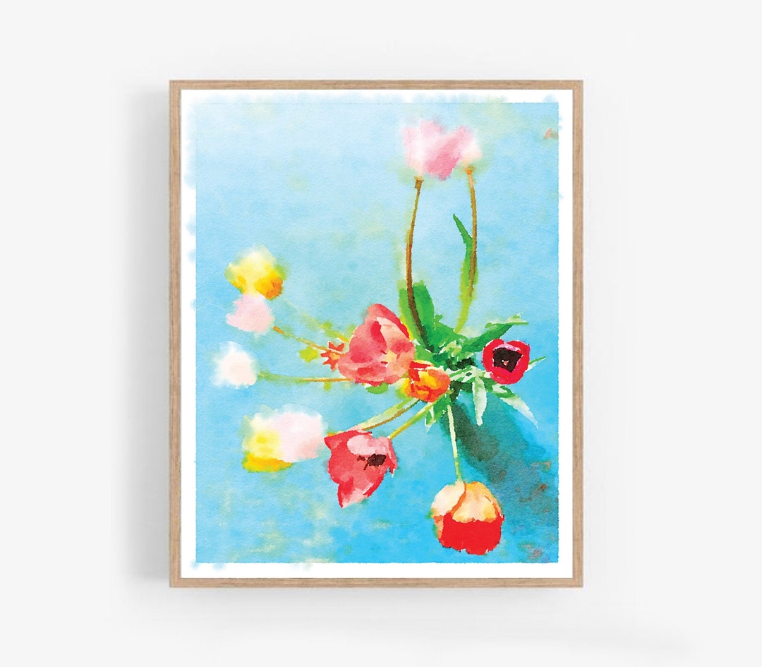 Tulips in Vase Colorful Wall Art Digital Flower Printable Happy Floral ...