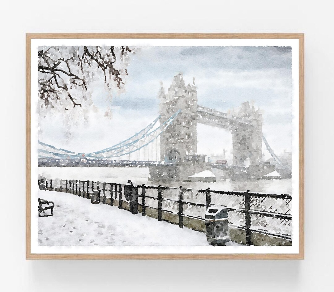 London Tower Bridge in Winter Watercolor Wall Art Digital Printable ...