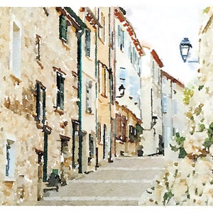 Antibes Côte d'Azur France Street Watercolor Wall Art Digital Printable, French Decor, Old Buildings Print 5x7, 8x10, 11x14, 16x20, 18x24 image 2