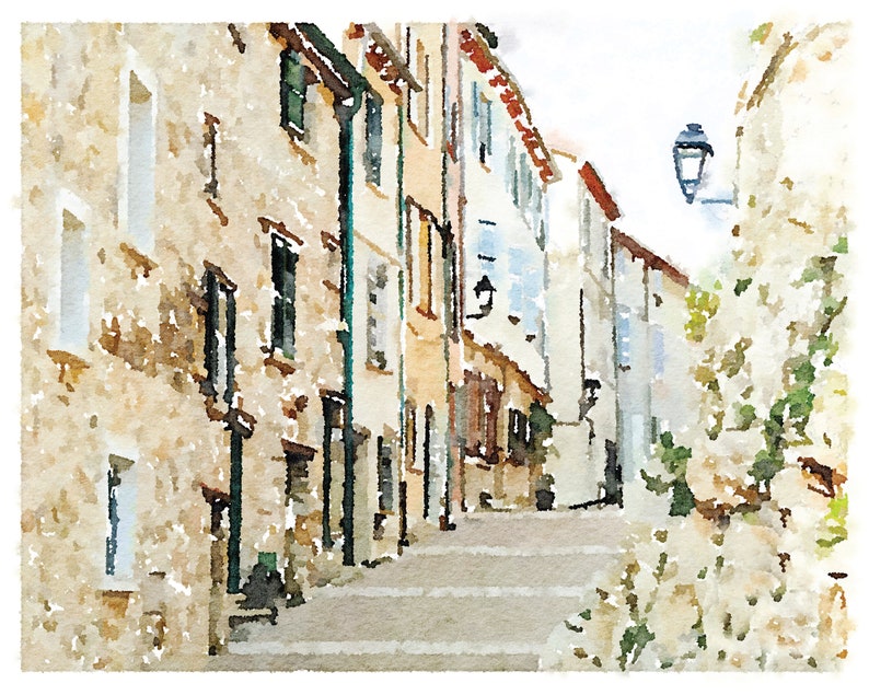 Antibes Côte d'Azur France Street Watercolor Wall Art Digital Printable, French Decor, Old Buildings Print 5x7, 8x10, 11x14, 16x20, 18x24 image 2