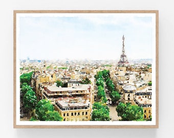 Paris Printable Wall Art Watercolor Painting Download, French Wall Decor, Parisian Aesthetic, France Artwork 5x7, 8x10, 11x14, 16x20, 18x24