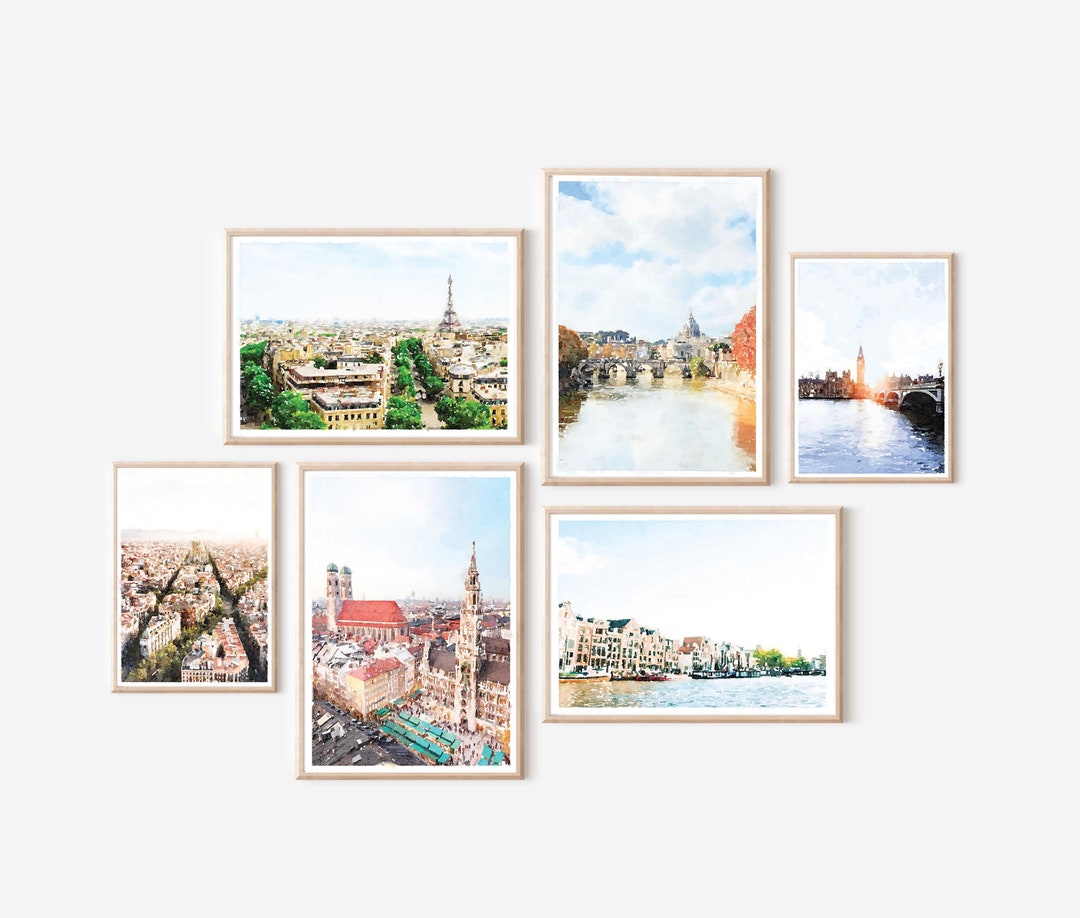 Europe Travel Prints Digital Download Gallery Wall Set of 6, Paris Rome ...